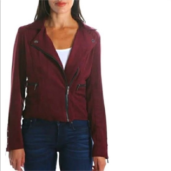 KUT Eveline Vegan Suede Moto Jacket Raisin Maroon Zip XS NWT - Picture 6 of 8
